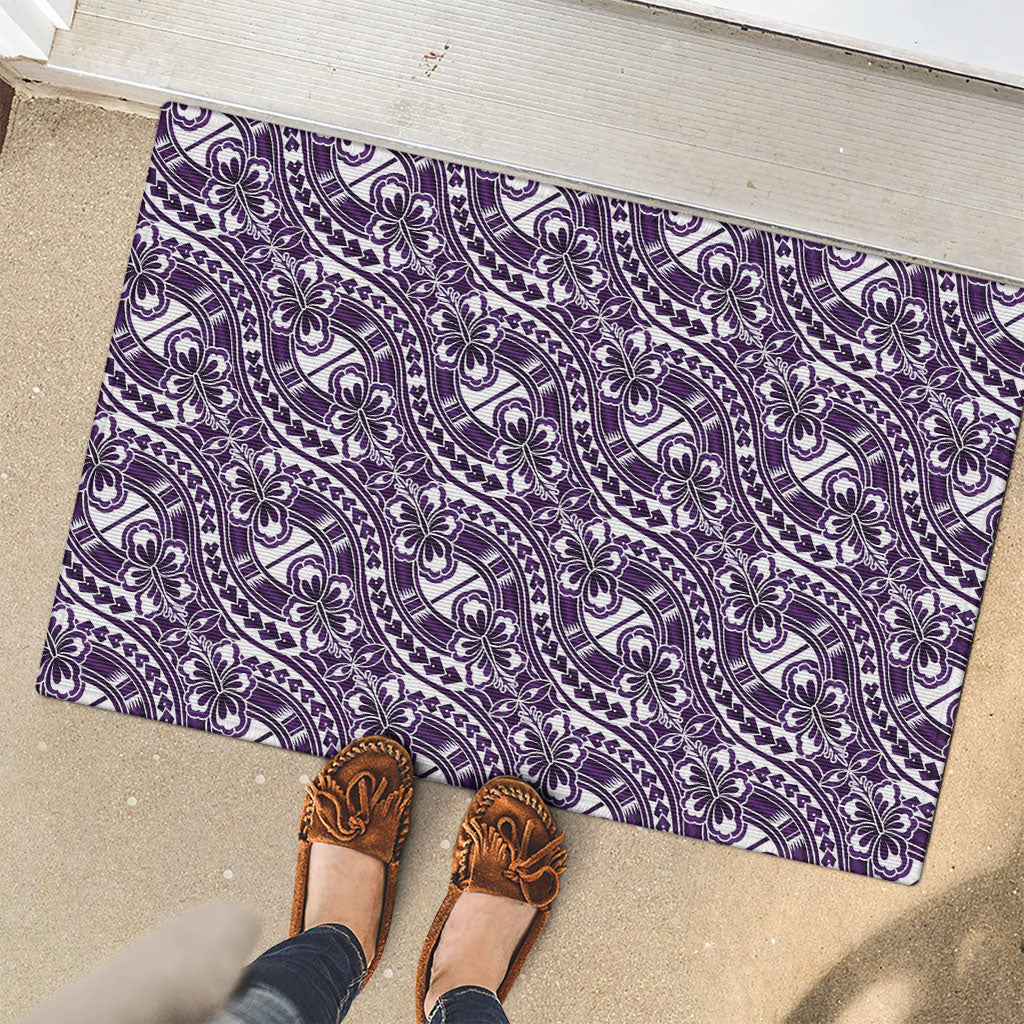 Hibiscus Bloom Island Tribal Waves Rubber Doormat Purple Polynesian Pattern LT01 - Polynesian Pride