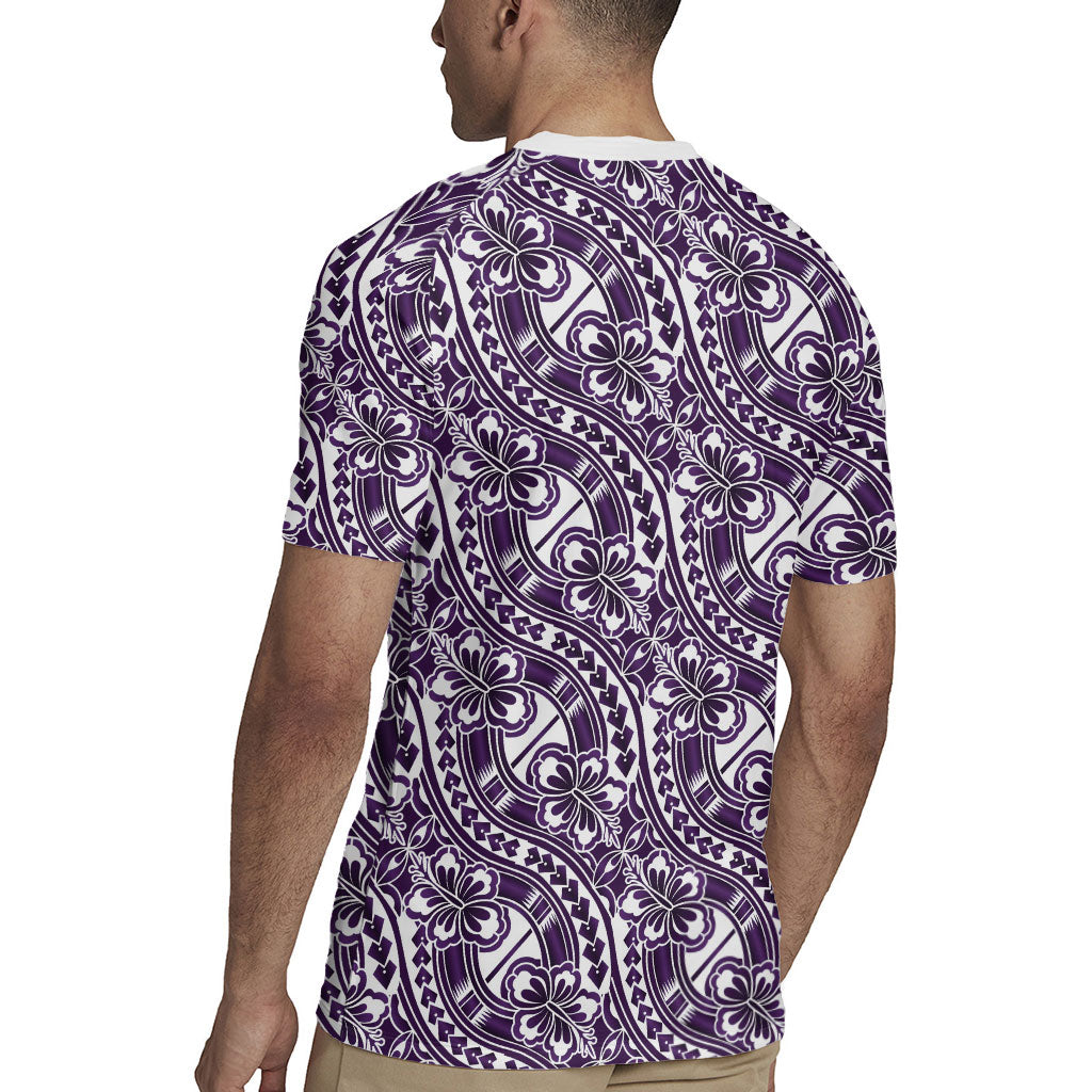 Hibiscus Bloom Island Tribal Waves Rugby Jersey Purple Polynesian Pattern LT01 - Polynesian Pride