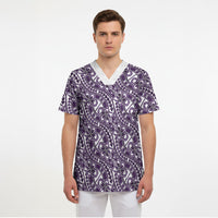 Hibiscus Bloom Island Tribal Waves Scrub Top Purple Polynesian Pattern LT01 - Polynesian Pride