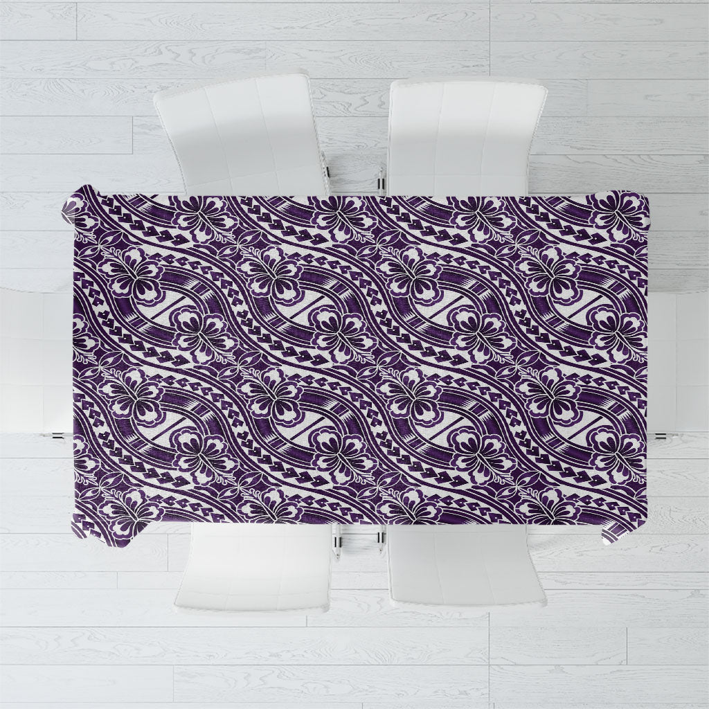 Hibiscus Bloom Island Tribal Waves Tablecloth Purple Polynesian Pattern