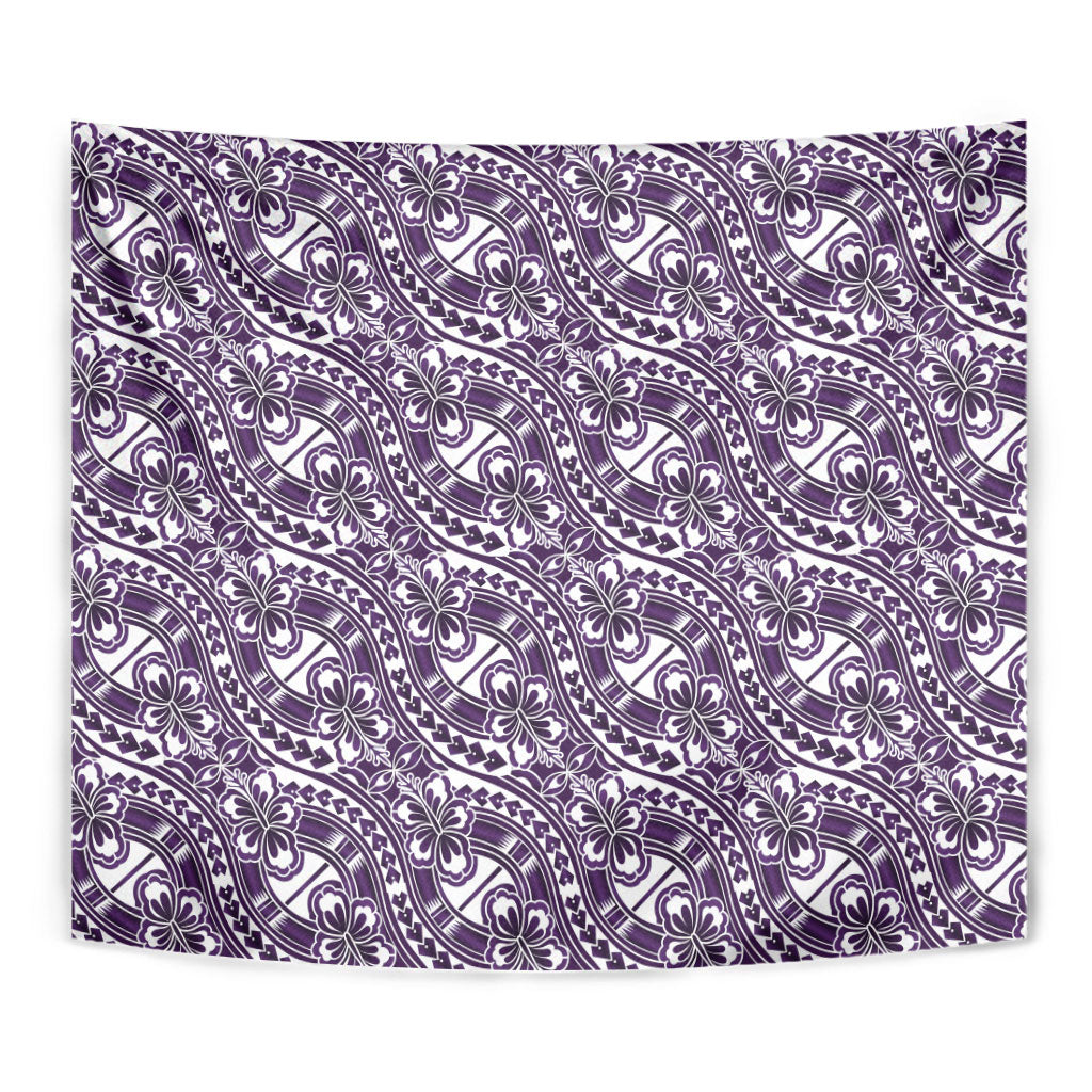 Hibiscus Bloom Island Tribal Waves Tapestry Purple Polynesian Pattern LT01 - Polynesian Pride