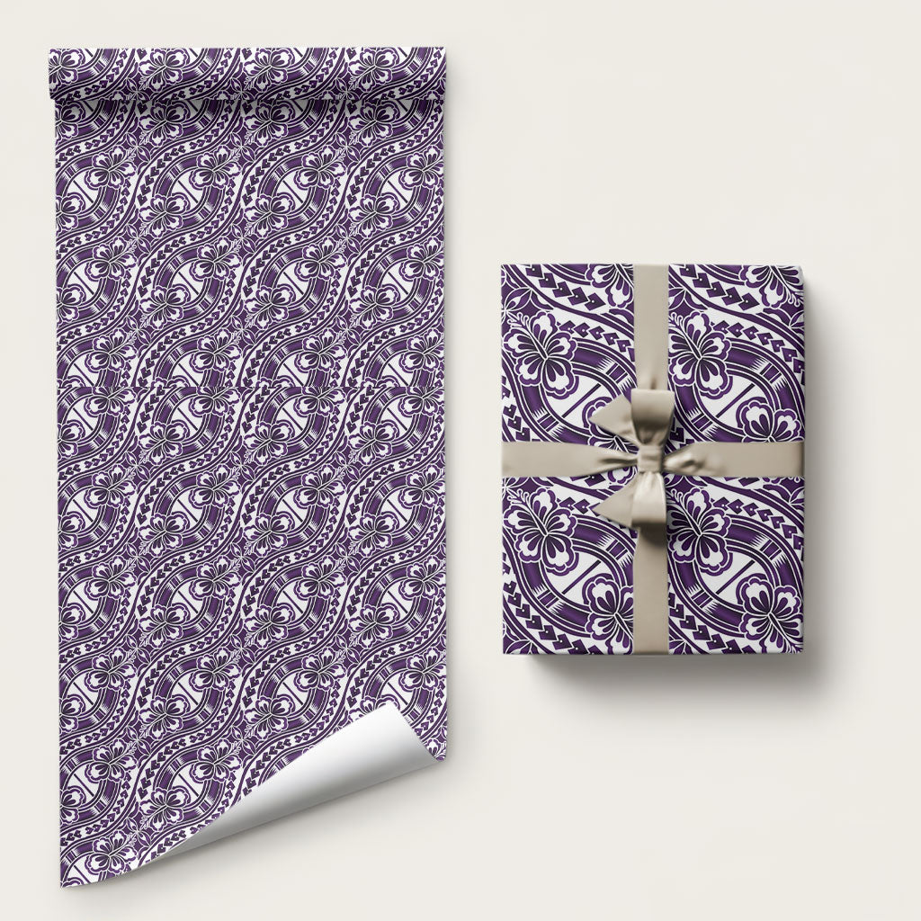 Hibiscus Bloom Island Tribal Waves Wrapping Paper Purple Polynesian Pattern
