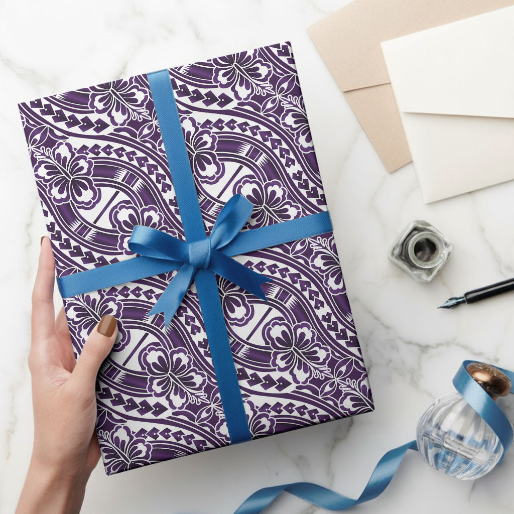 Hibiscus Bloom Island Tribal Waves Wrapping Paper Purple Polynesian Pattern LT01 - Polynesian Pride