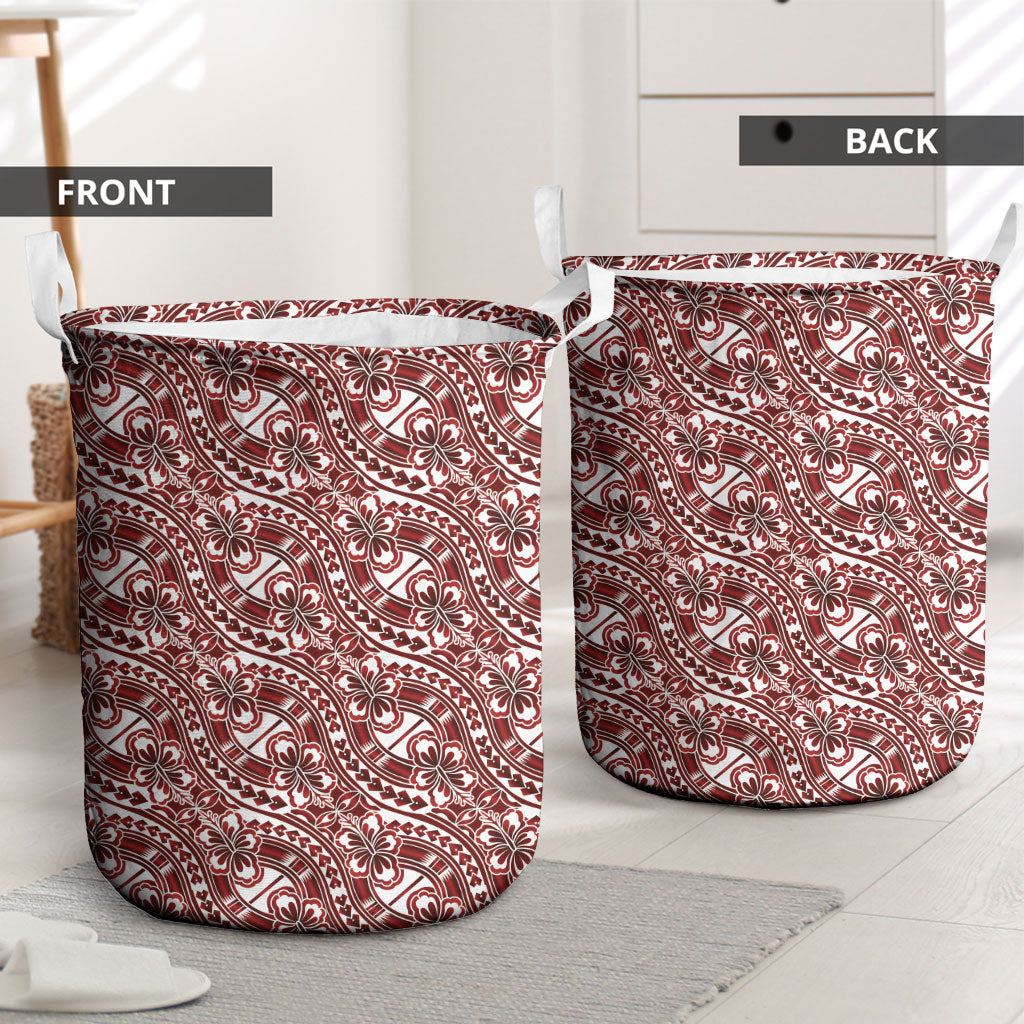Hibiscus Bloom Island Tribal Waves Laundry Basket Red Polynesian Pattern LT01 - Polynesian Pride