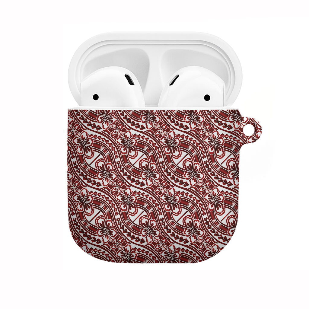 Hibiscus Bloom Island Tribal Waves AirPods Case Red Polynesian Pattern LT01 Red - Polynesian Pride