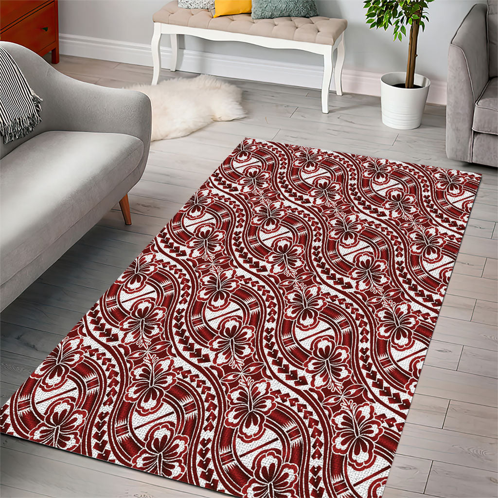 Hibiscus Bloom Island Tribal Waves Area Rug Red Polynesian Pattern LT01 - Polynesian Pride