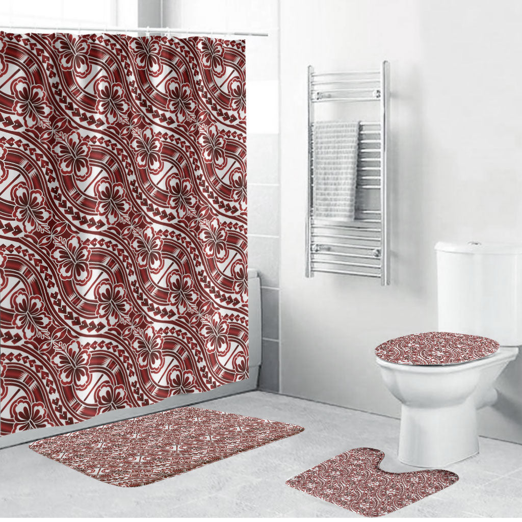 Hibiscus Bloom Island Tribal Waves Bathroom Set Red Polynesian Pattern LT01 Bathroom Set (4 pcs) Red - Polynesian Pride