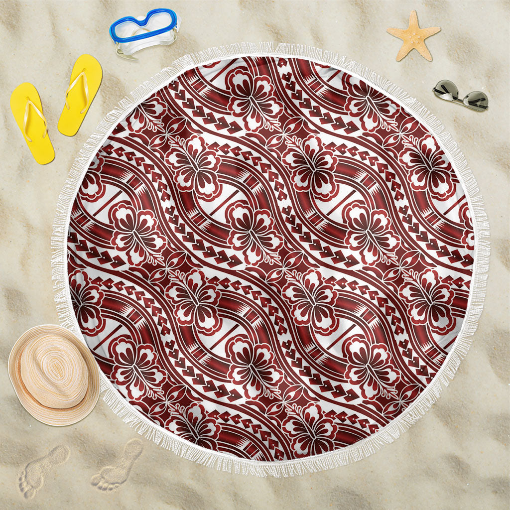 Hibiscus Bloom Island Tribal Waves Beach Blanket Red Polynesian Pattern LT01 One Size 150cm Red - Polynesian Pride