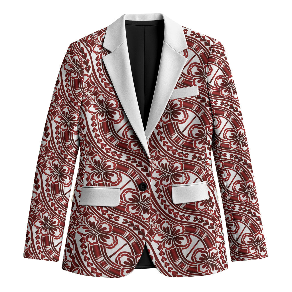 Hibiscus Bloom Island Tribal Waves Blazer Red Polynesian Pattern