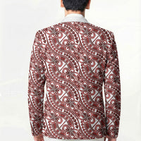 Hibiscus Bloom Island Tribal Waves Blazer Red Polynesian Pattern