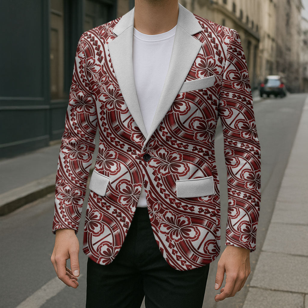 Hibiscus Bloom Island Tribal Waves Blazer Red Polynesian Pattern