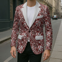 Hibiscus Bloom Island Tribal Waves Blazer Red Polynesian Pattern