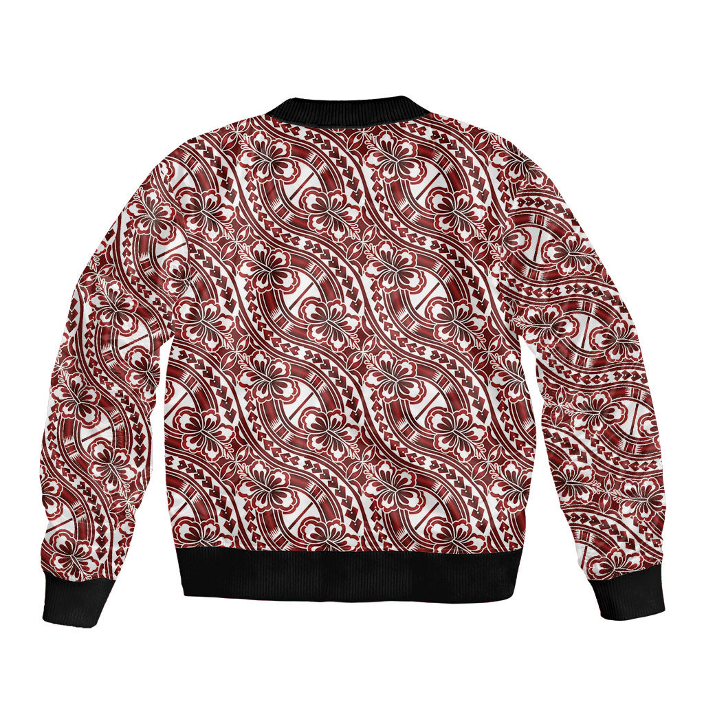 Hibiscus Bloom Island Tribal Waves Bomber Jacket Red Polynesian Pattern LT01 - Polynesian Pride