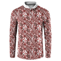 Hibiscus Bloom Island Tribal Waves Button Sweatshirt Red Polynesian Pattern
