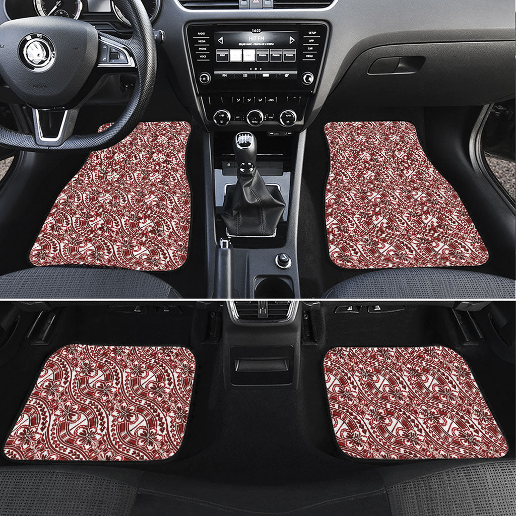 Hibiscus Bloom Island Tribal Waves Car Mats Red Polynesian Pattern