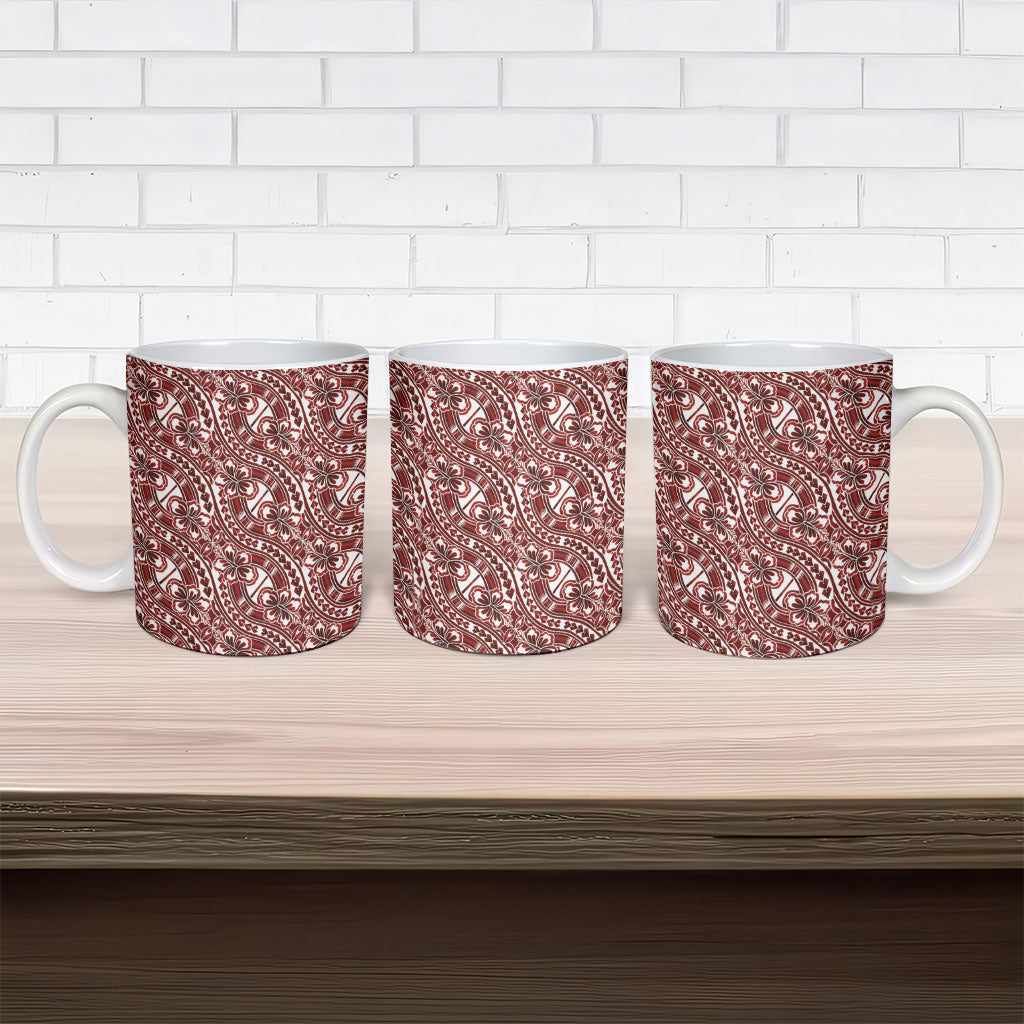 Hibiscus Bloom Island Tribal Waves Ceramic Mug Red Polynesian Pattern LT01 - Polynesian Pride