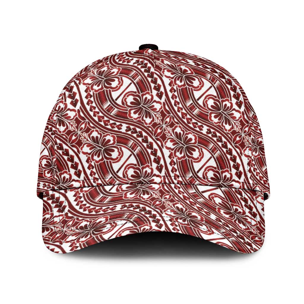 Hibiscus Bloom Island Tribal Waves Classic Cap Red Polynesian Pattern