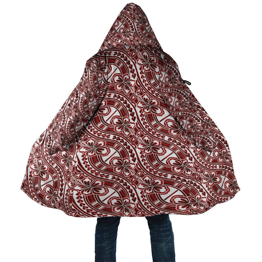Hibiscus Bloom Island Tribal Waves Cloak Red Polynesian Pattern