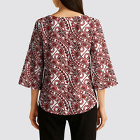 Hibiscus Bloom Island Tribal Waves Kimono Sleeve Blouse Red Polynesian Pattern LT01 - Polynesian Pride