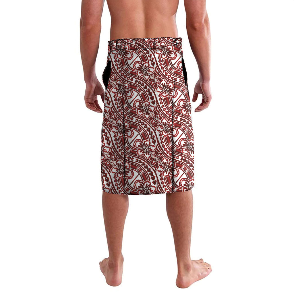 Hibiscus Bloom Island Tribal Waves Lavalava Red Polynesian Pattern