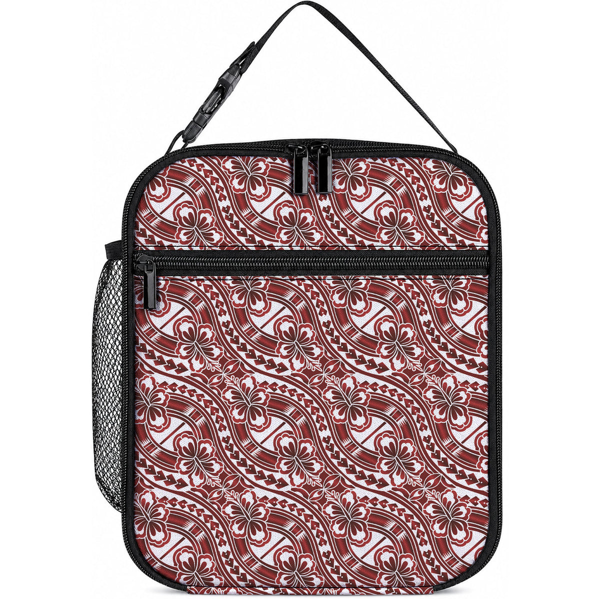 Hibiscus Bloom Island Tribal Waves Lunch Bag Red Polynesian Pattern LT01 10.2 × 8.3 × 4.3 inch Red - Polynesian Pride