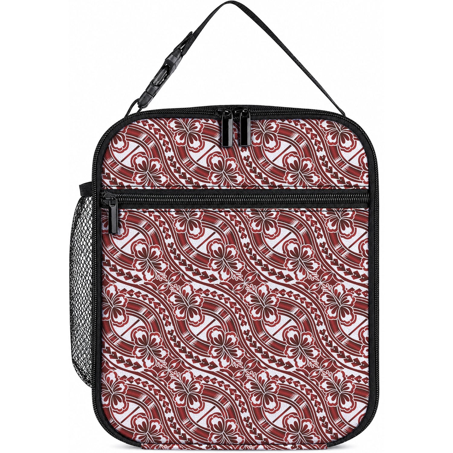 Hibiscus Bloom Island Tribal Waves Lunch Bag Red Polynesian Pattern LT01 10.2 × 8.3 × 4.3 inch Red - Polynesian Pride
