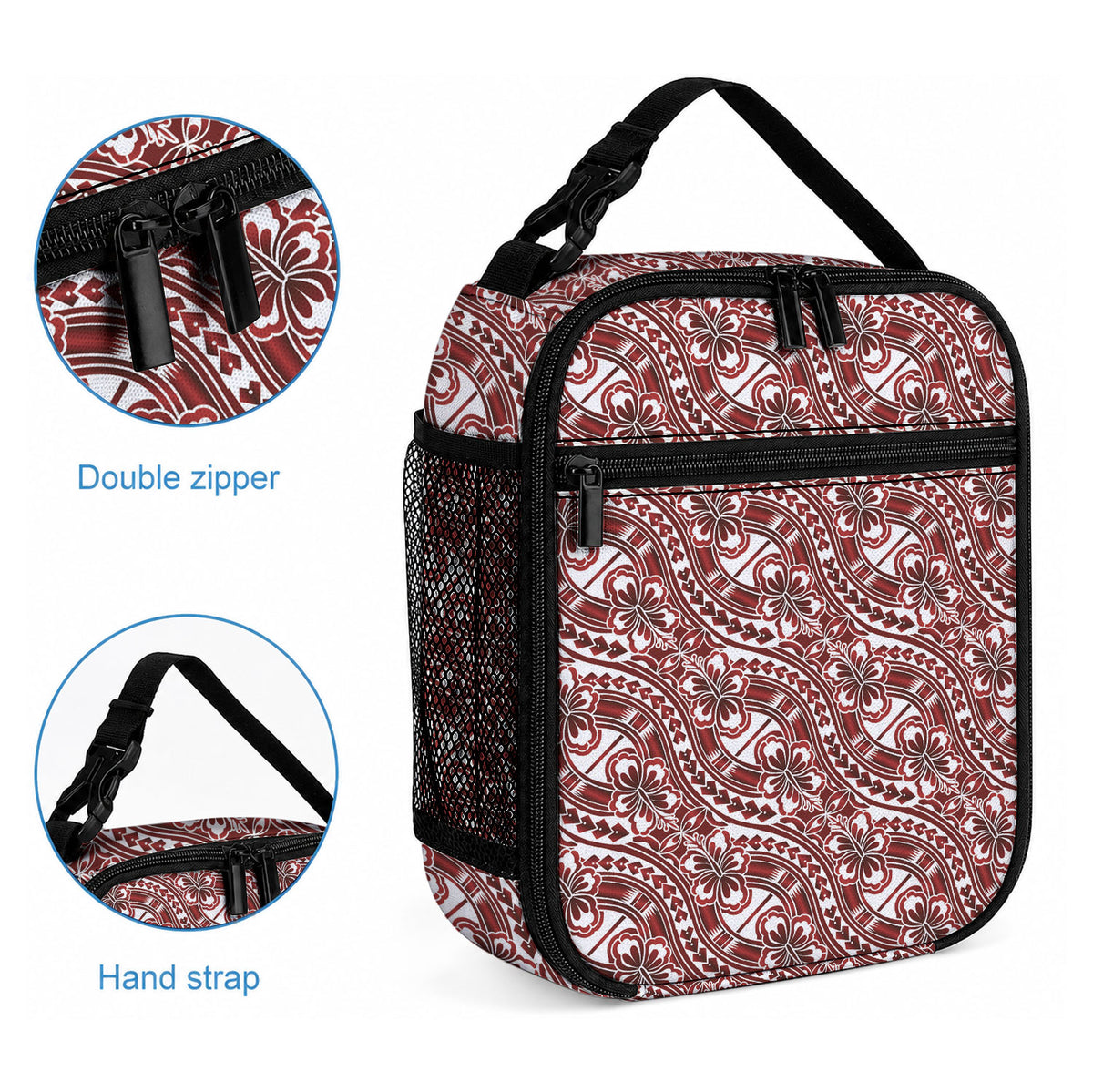 Hibiscus Bloom Island Tribal Waves Lunch Bag Red Polynesian Pattern LT01 - Polynesian Pride