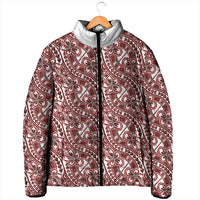 Hibiscus Bloom Island Tribal Waves Padded Jacket Red Polynesian Pattern
