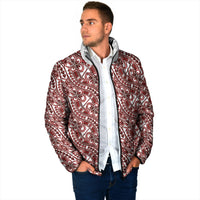 Hibiscus Bloom Island Tribal Waves Padded Jacket Red Polynesian Pattern