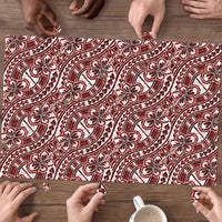 Hibiscus Bloom Island Tribal Waves Puzzle Red Polynesian Pattern