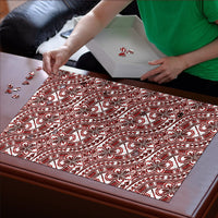 Hibiscus Bloom Island Tribal Waves Puzzle Red Polynesian Pattern