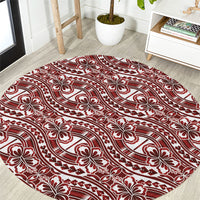 Hibiscus Bloom Island Tribal Waves Round Carpet Red Polynesian Pattern LT01 Red - Polynesian Pride