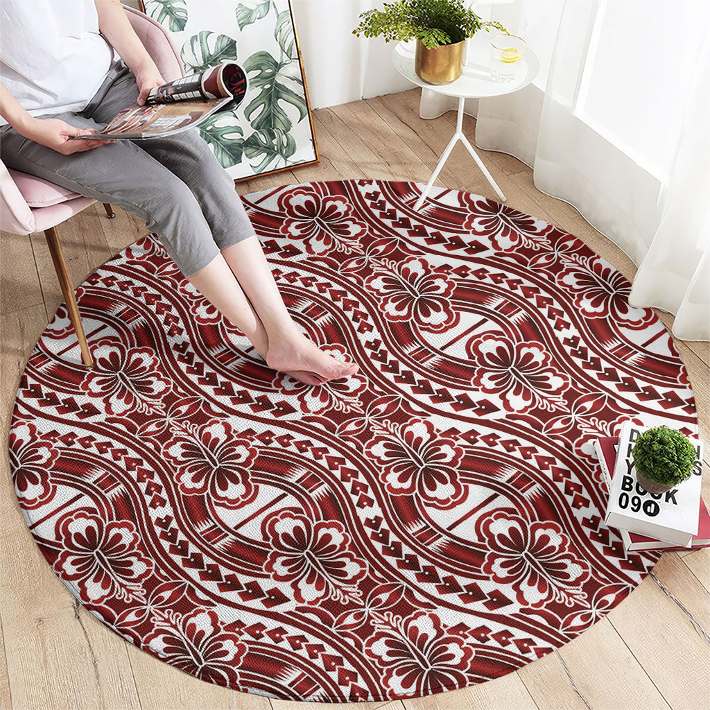 Hibiscus Bloom Island Tribal Waves Round Carpet Red Polynesian Pattern LT01 - Polynesian Pride