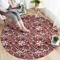Hibiscus Bloom Island Tribal Waves Round Carpet Red Polynesian Pattern LT01 - Polynesian Pride