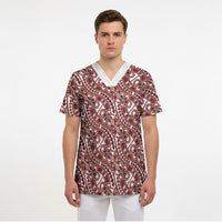 Hibiscus Bloom Island Tribal Waves Scrub Top Red Polynesian Pattern LT01 - Polynesian Pride