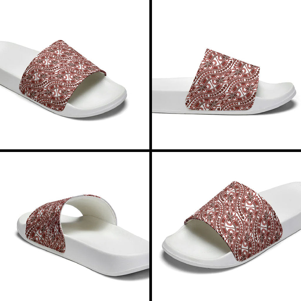 Hibiscus Bloom Island Tribal Waves Slide Sandals Red Polynesian Pattern LT01 - Polynesian Pride
