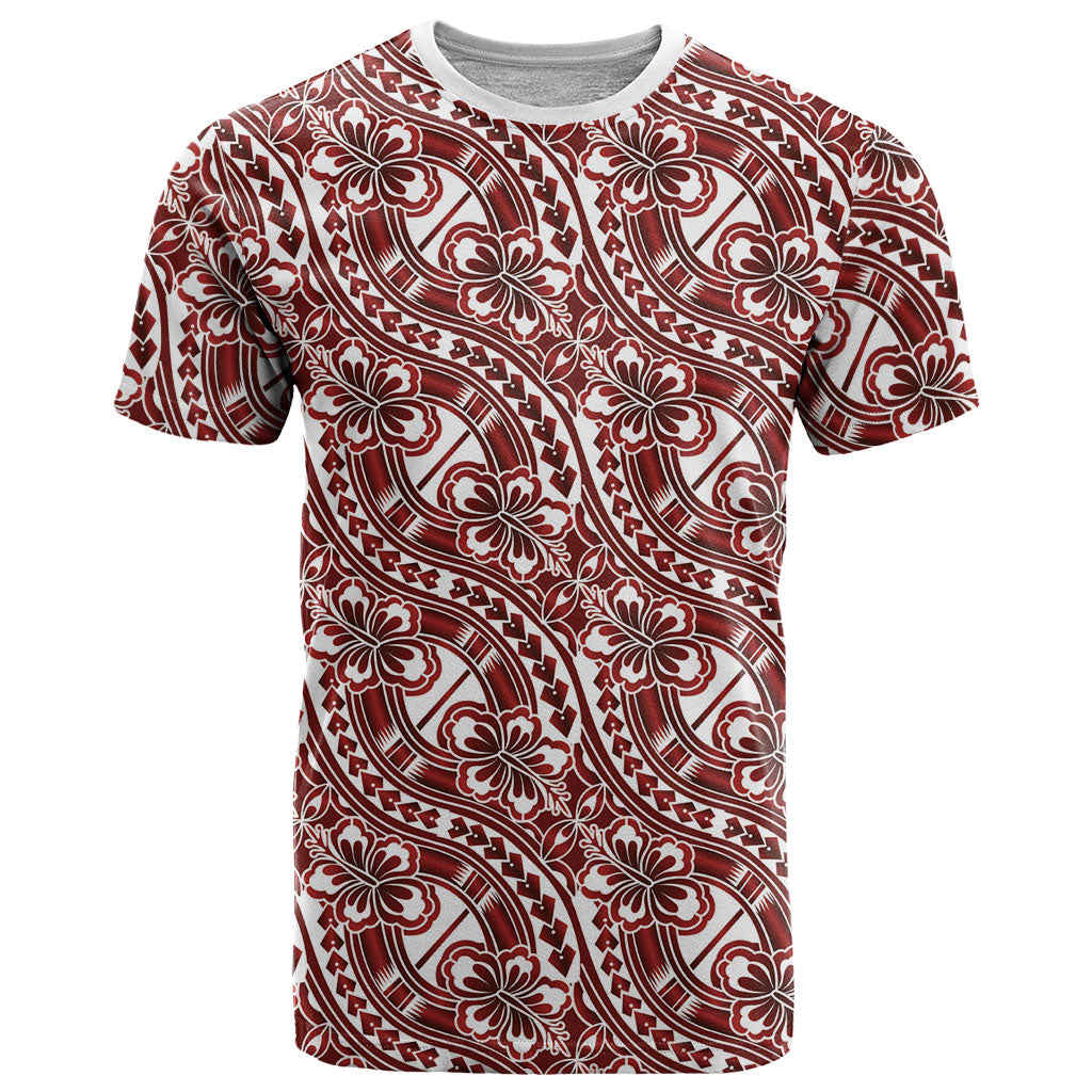 Hibiscus Bloom Island Tribal Waves T Shirt Red Polynesian Pattern LT01 Red - Polynesian Pride