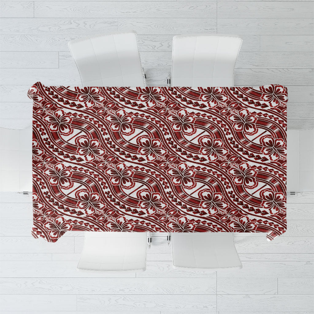 Hibiscus Bloom Island Tribal Waves Tablecloth Red Polynesian Pattern