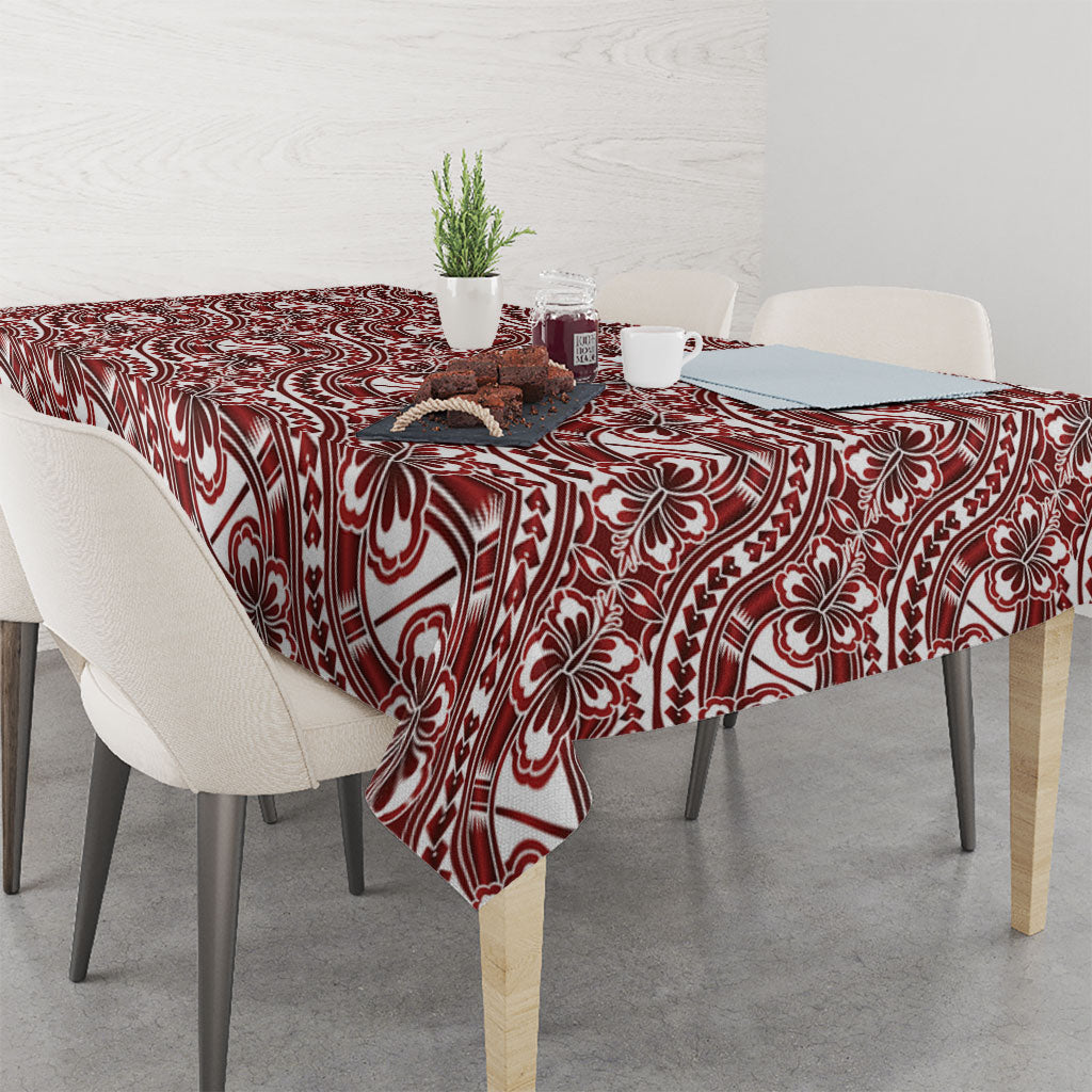 Hibiscus Bloom Island Tribal Waves Tablecloth Red Polynesian Pattern LT01 - Polynesian Pride