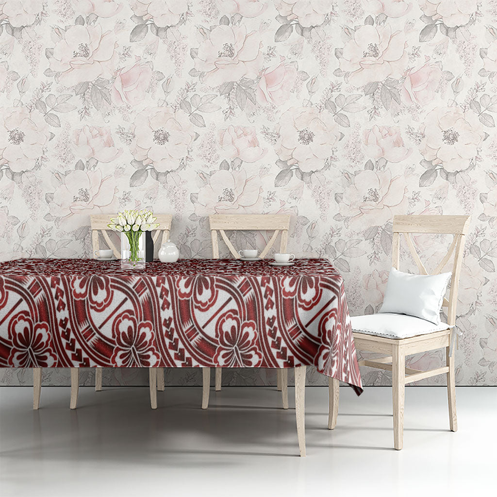 Hibiscus Bloom Island Tribal Waves Tablecloth Red Polynesian Pattern LT01 - Polynesian Pride