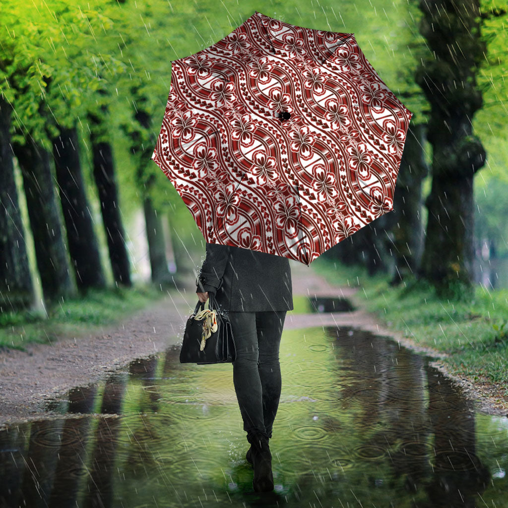 Hibiscus Bloom Island Tribal Waves Umbrella Red Polynesian Pattern LT01 - Polynesian Pride
