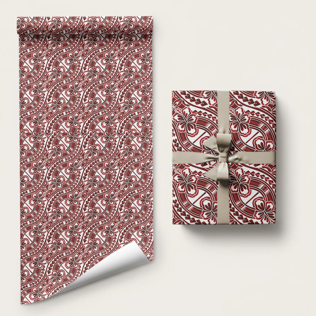 Hibiscus Bloom Island Tribal Waves Wrapping Paper Red Polynesian Pattern LT01 58" × 23" Red - Polynesian Pride