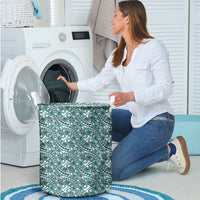 Hibiscus Bloom Island Tribal Waves Laundry Basket Teal Polynesian Pattern LT01 - Polynesian Pride