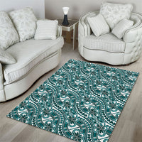 Hibiscus Bloom Island Tribal Waves Area Rug Teal Polynesian Pattern LT01 - Polynesian Pride