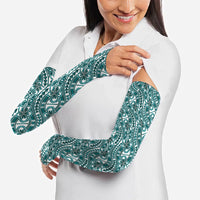 Hibiscus Bloom Island Tribal Waves Arm Sleeves Teal Polynesian Pattern LT01 - Polynesian Pride