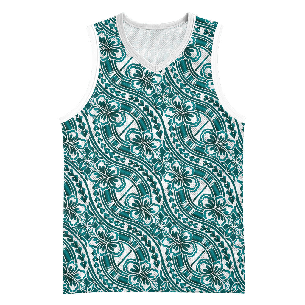 Hibiscus Bloom Island Tribal Waves Basketball Jersey Teal Polynesian Pattern LT01 Unisex Teal - Polynesian Pride