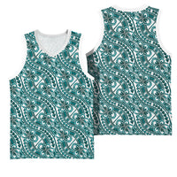 Hibiscus Bloom Island Tribal Waves Basketball Jersey Teal Polynesian Pattern LT01 - Polynesian Pride