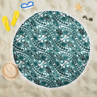 Hibiscus Bloom Island Tribal Waves Beach Blanket Teal Polynesian Pattern LT01 One Size 150cm Teal - Polynesian Pride