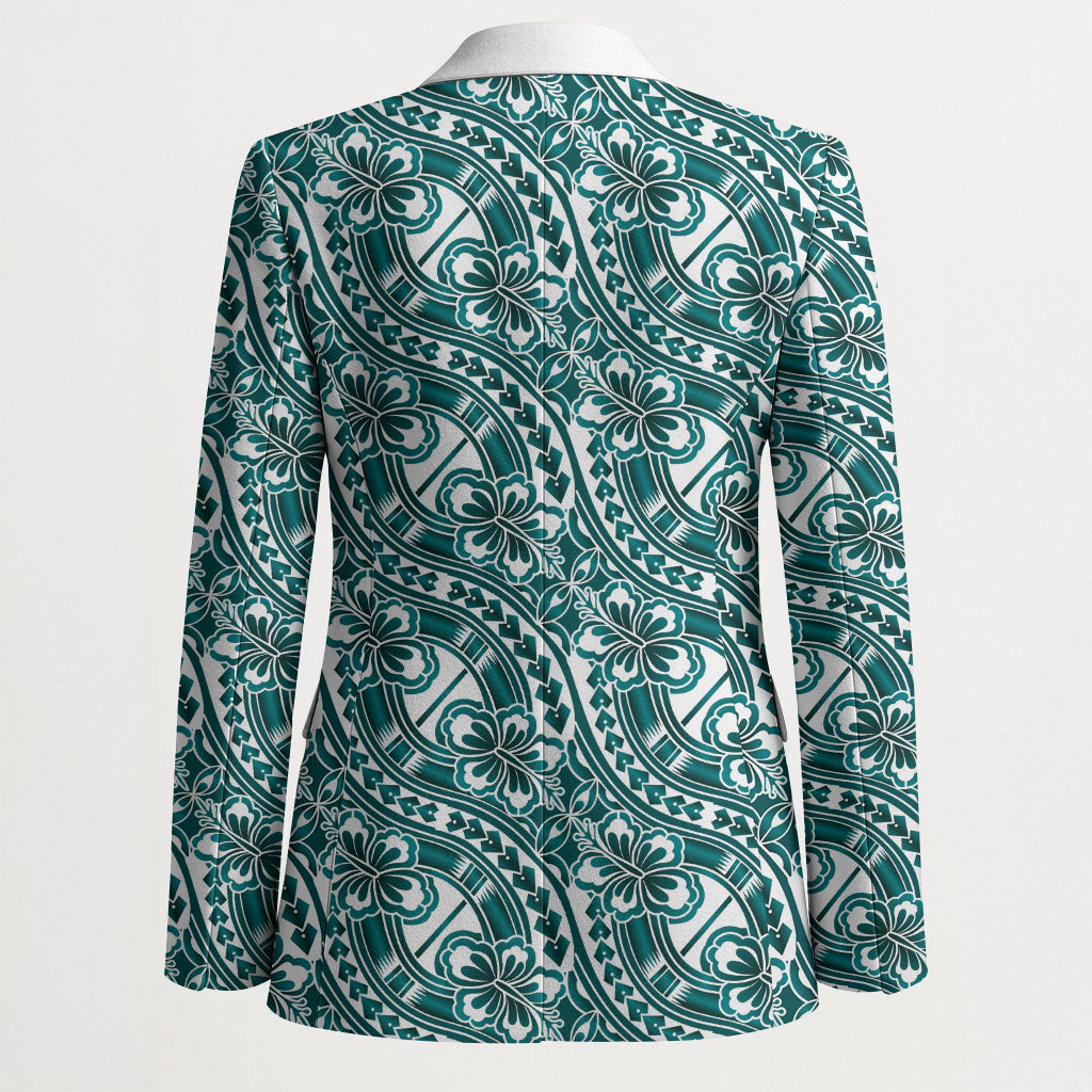 Hibiscus Bloom Island Tribal Waves Blazer Teal Polynesian Pattern LT01 - Polynesian Pride