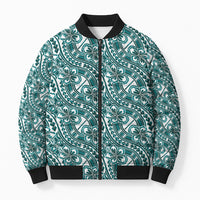 Hibiscus Bloom Island Tribal Waves Bomber Puffer Jacket Teal Polynesian Pattern LT01 Unisex Teal - Polynesian Pride